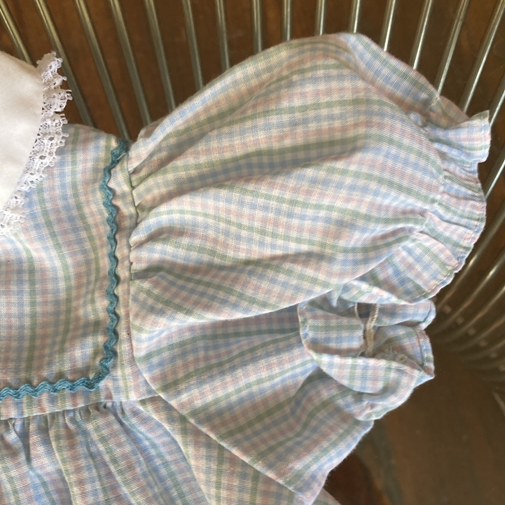 Vintage check dress with goose duck applique size 12 months 80s 90s - Picture 6 of 12